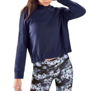 Fabletics Terry Selena Pullover Sweatshirt Size 2X XXL Navy Blue Cropped